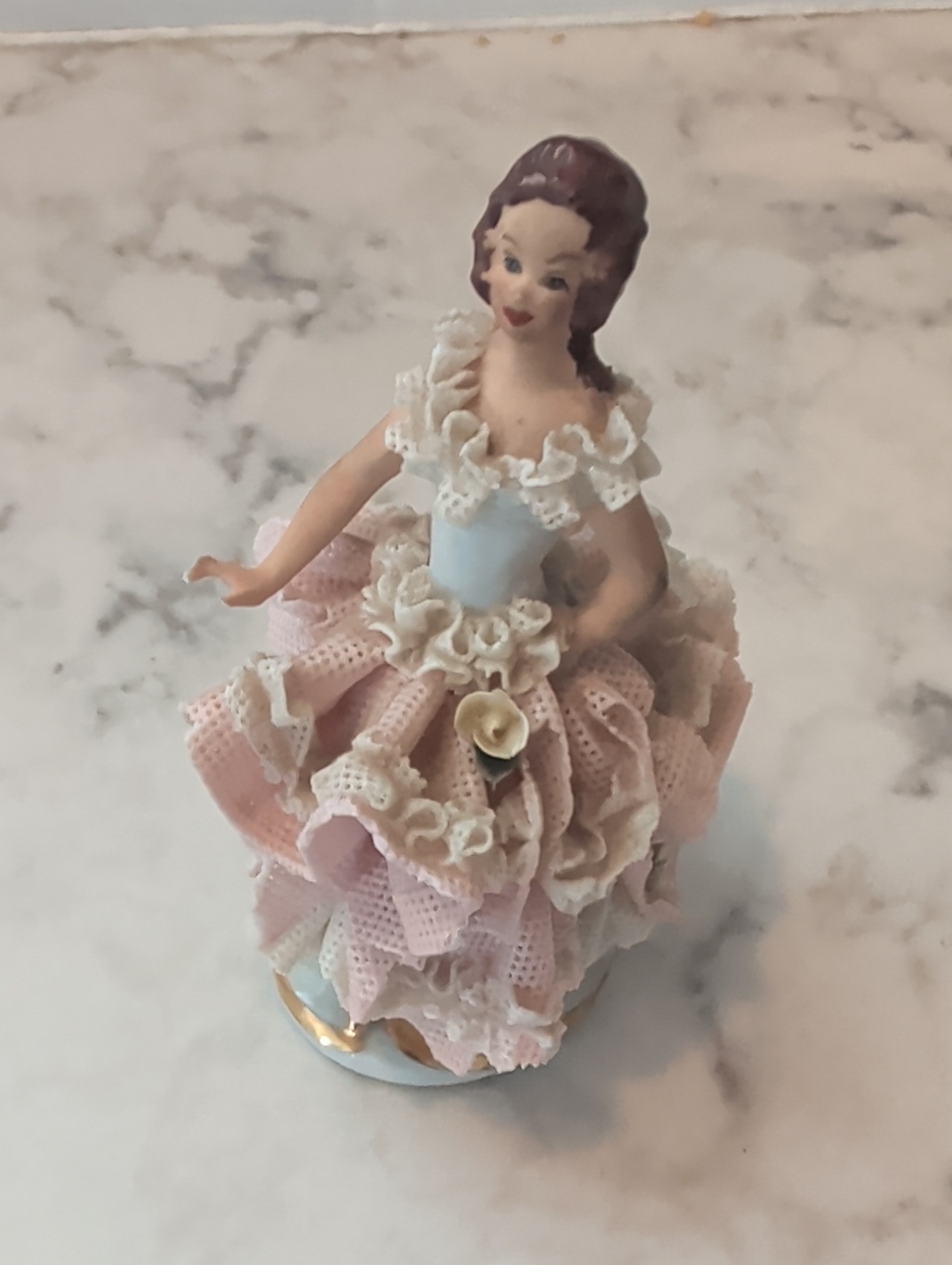Dresden German Delicate Pink & Blue Frilled